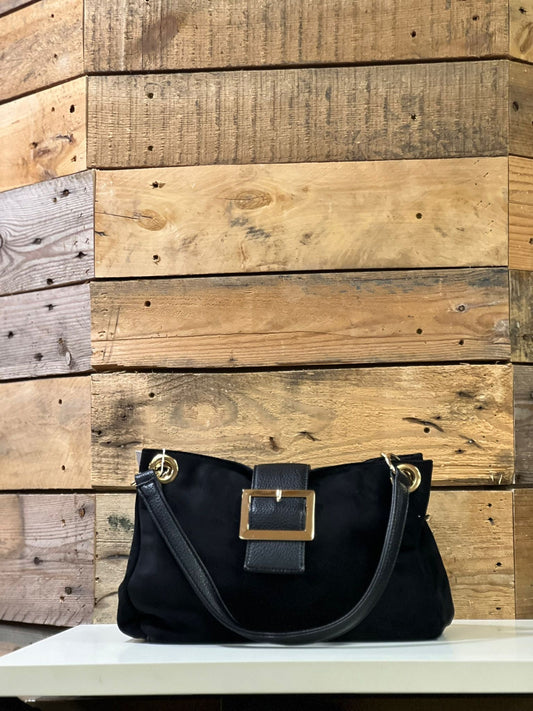 hannah k - 'Ciara' Black Faux Suede Buckle Bag