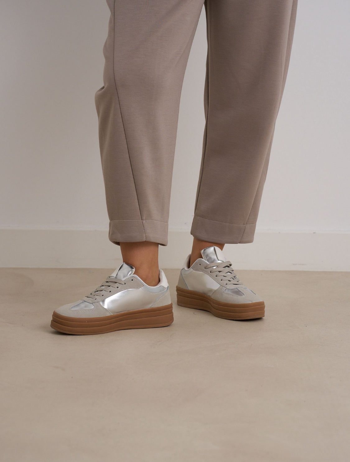 Beige Barrel Leg Trouser