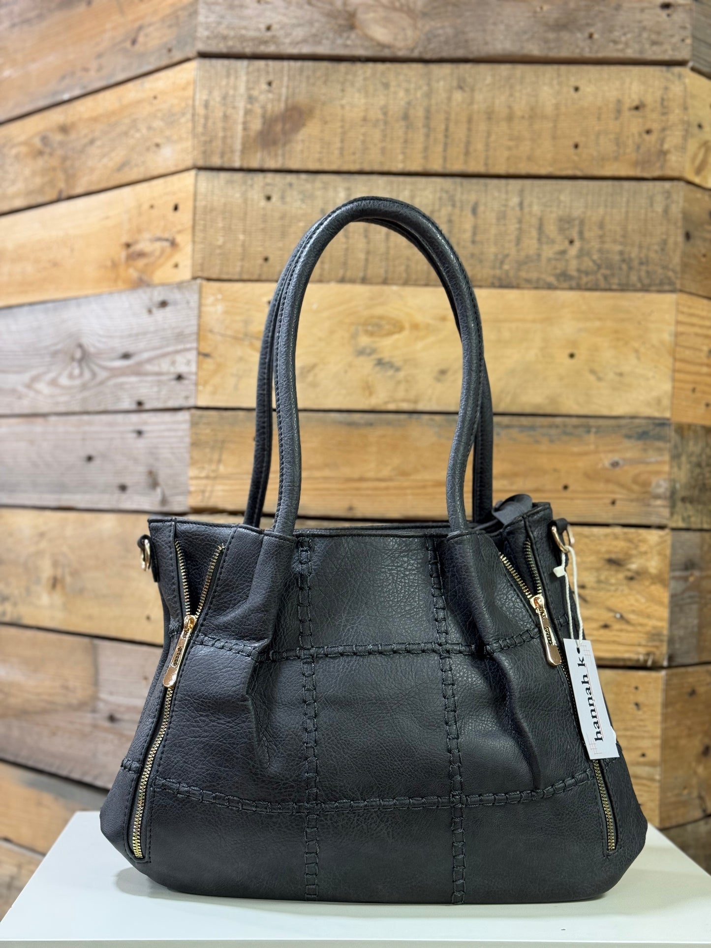 hannah k - 'Dina' Charcoal Zip Detail Handbag