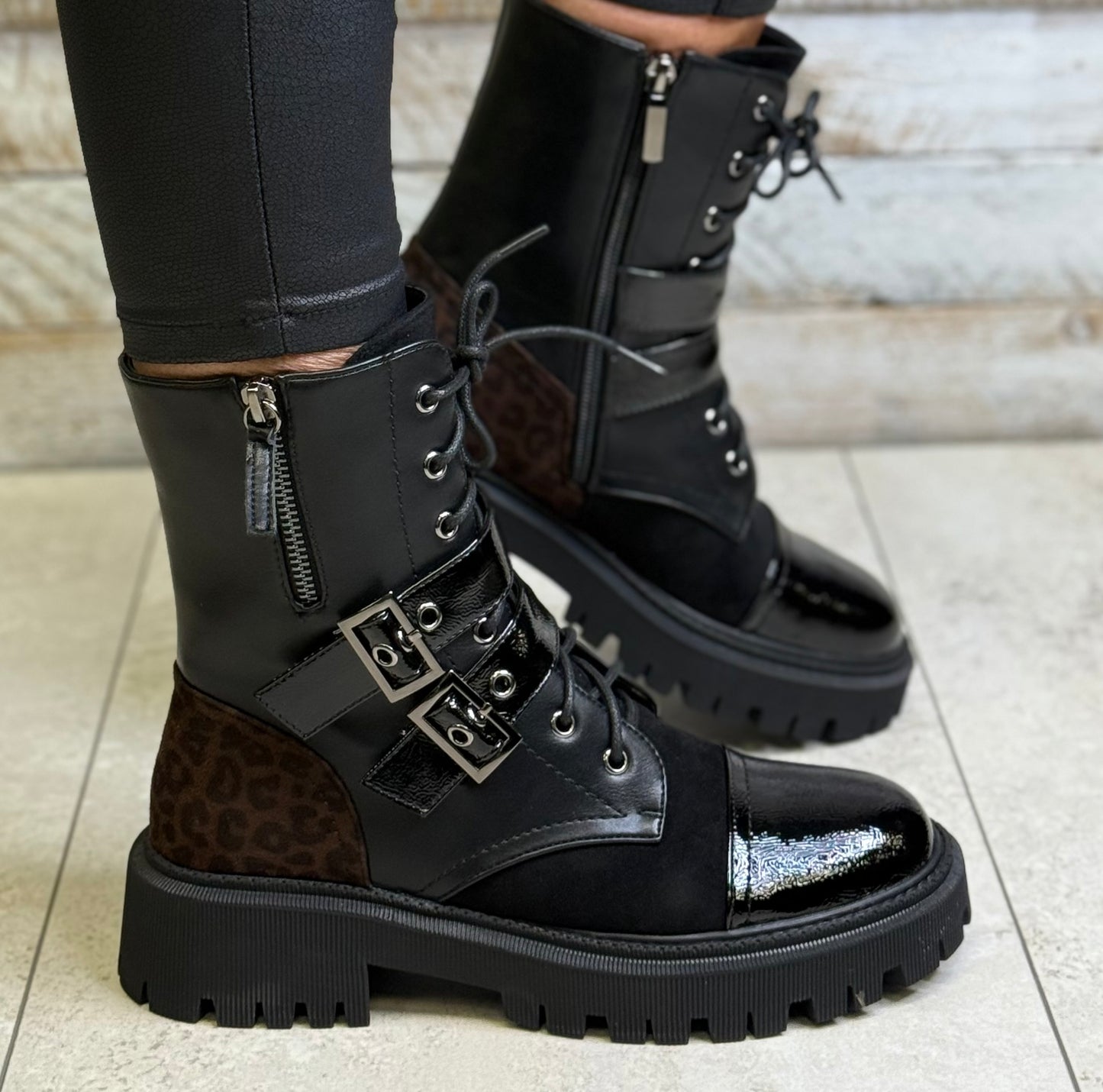 Dancing Matilda - Black Strap Detail Biker Boot