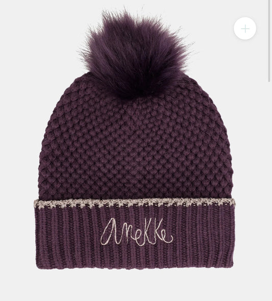 anekke - Burgundy Knitted Beanie with Pom Pom