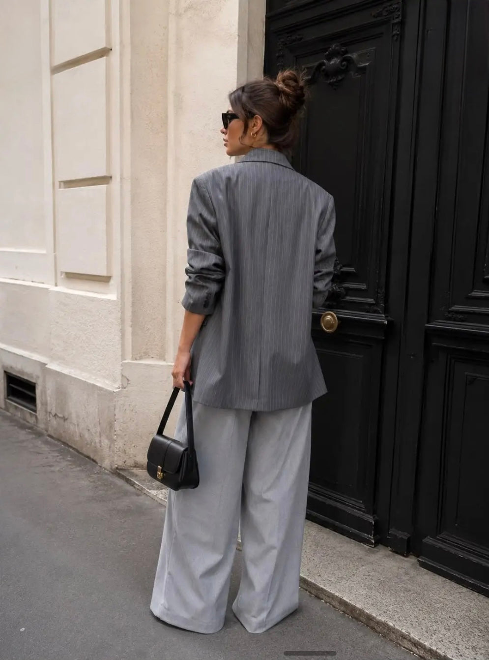 Grey Pinstripe Oversized Blazer