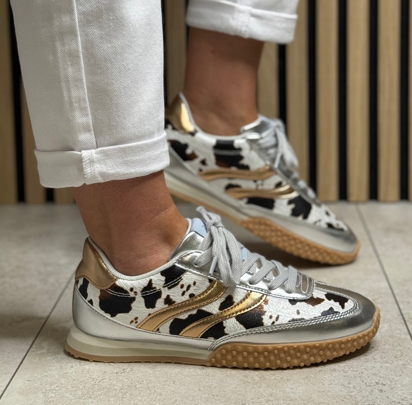 Gioseppo - 'Gering' Cow Print Metallic Leather Trainer