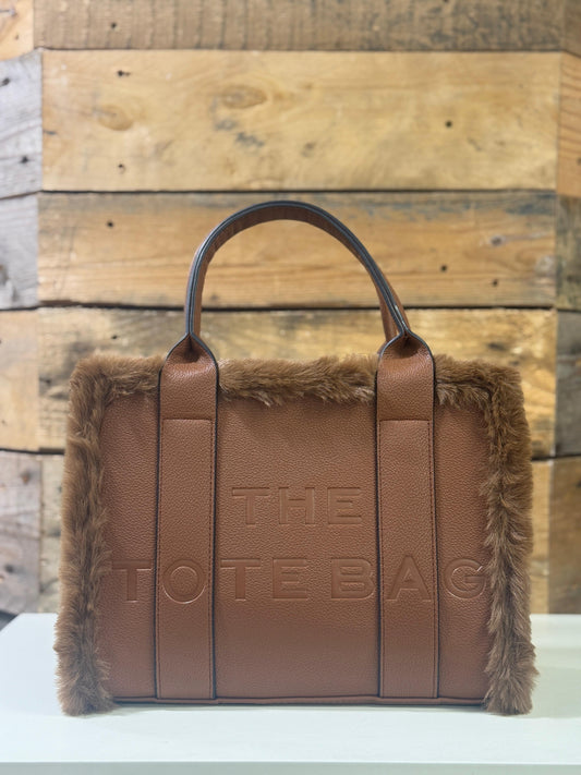 hannah k - 'Una' Brown Faux Fur Trim Tote Bag