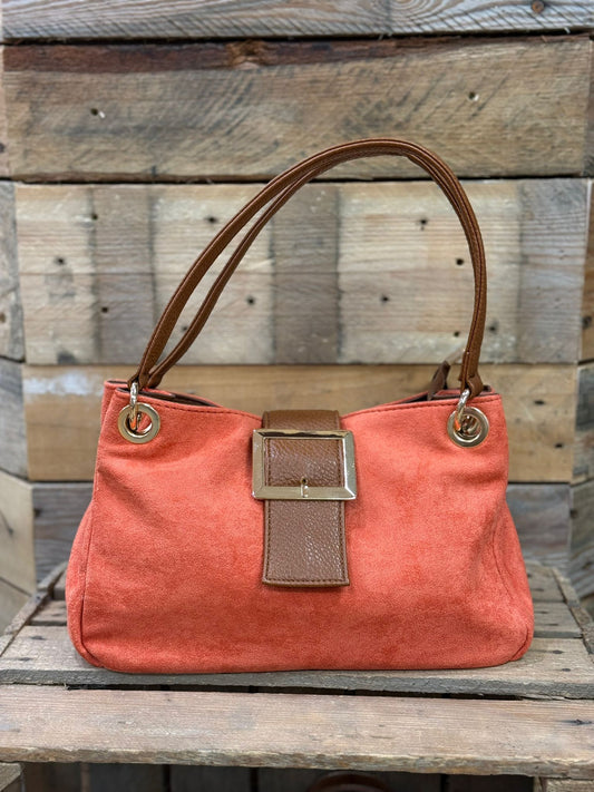 hannah k - 'Cora' Coral Faux Suede Handbag