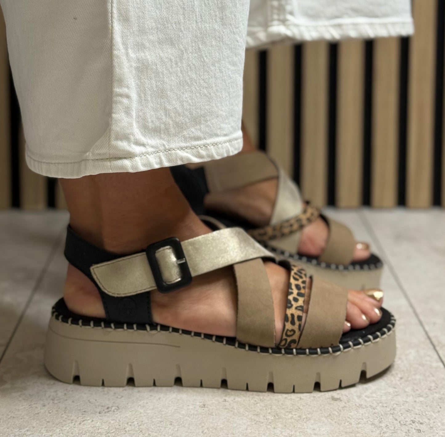 Rieker - Black/Animal Combo Platform Sandal