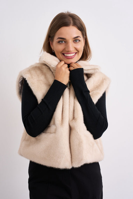 Cream Faux Fur Gilet.