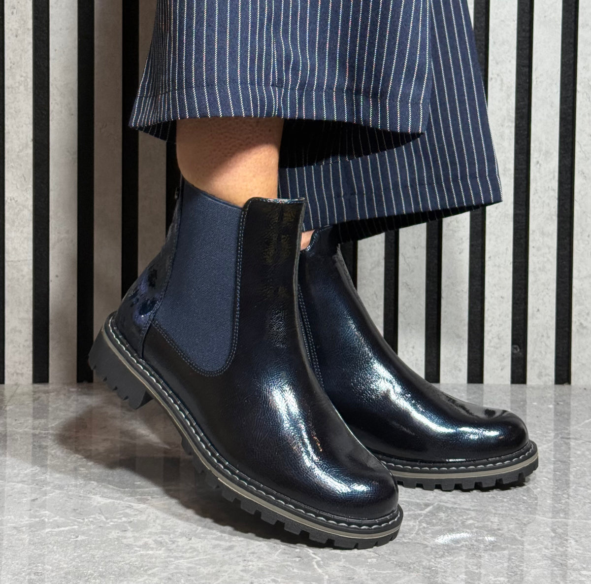 Lunar - 'Bessy' Navy Patent Ankle Boot