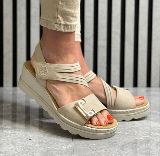 Rieker - Beige Strap Wedge Sandal
