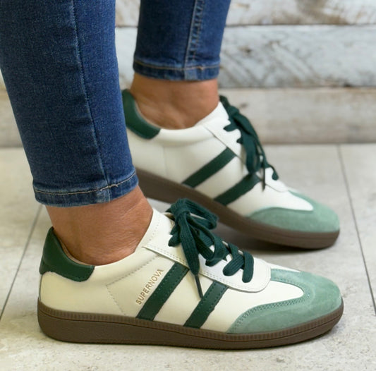 Drilleys- 'Sixty Four' Forest Cream Gum Sole Trainer