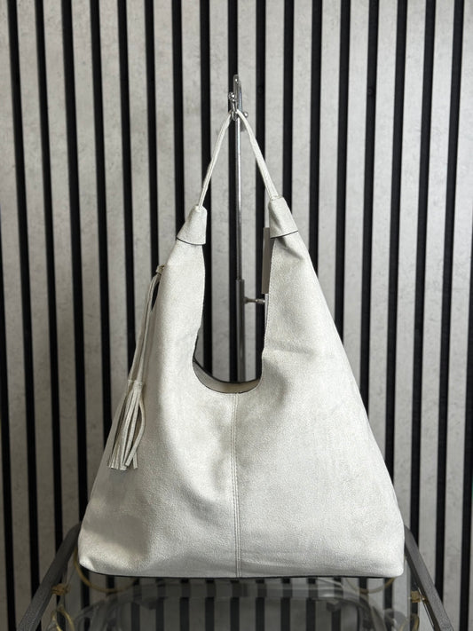 hannah k - 'Amy' Pale Grey 2 PC Faux Suede Shoulder Bag