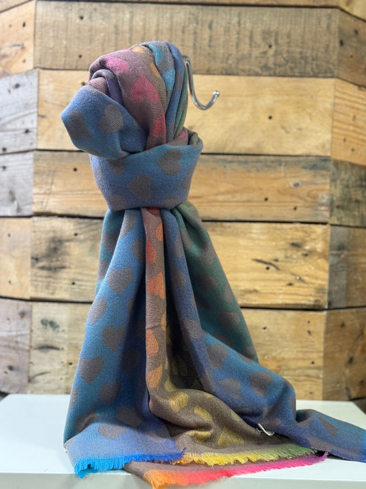 hannah k - Taupe Heart Rainbow Scarf