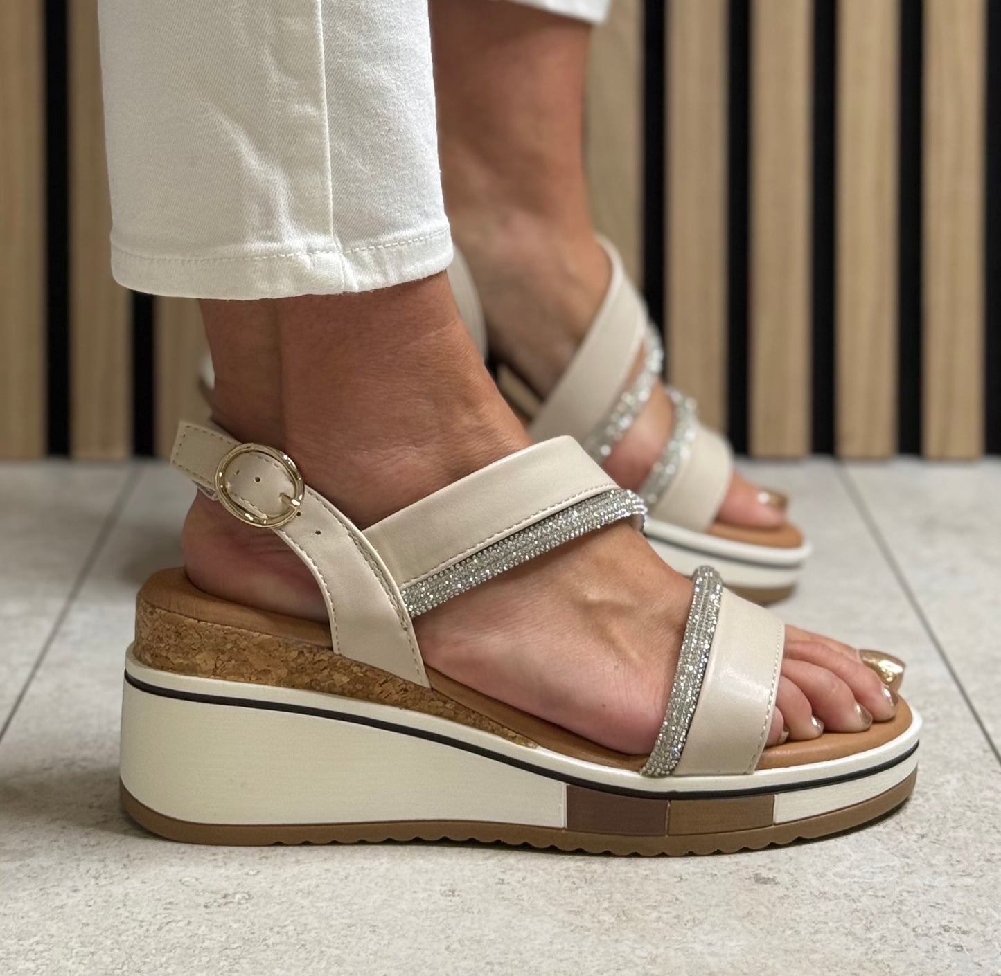 Redz - Beige Combo Wedge Sandal