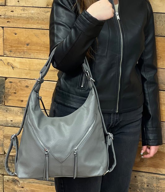 hannah k - Grey Zip Detal Handbag/Rucksack