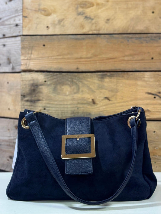 hannah k - 'Ciara' Navy Faux Suede Buckle Bag