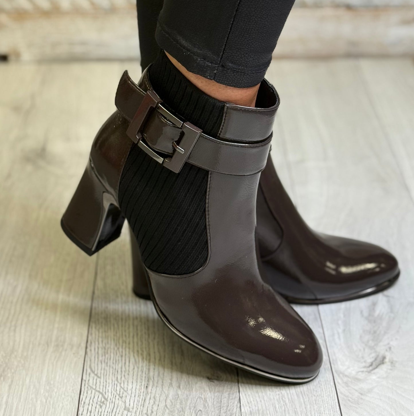 Lunar - ‘Trudy’ Brown Patent Gusset Boot