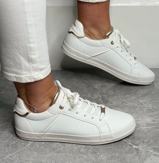 S Oliver - White/Rose Gold Trim Trainer