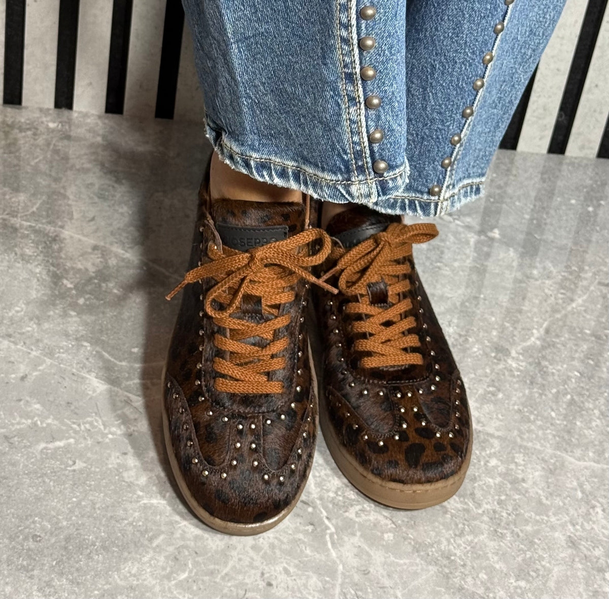 Gioseppo - Brown Leopard Print Leather Trainer