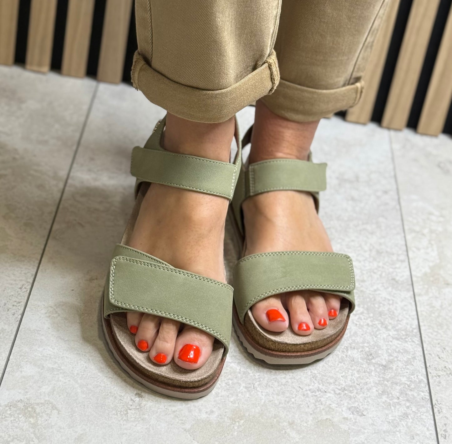 Jana - Olive Velcro Sandal