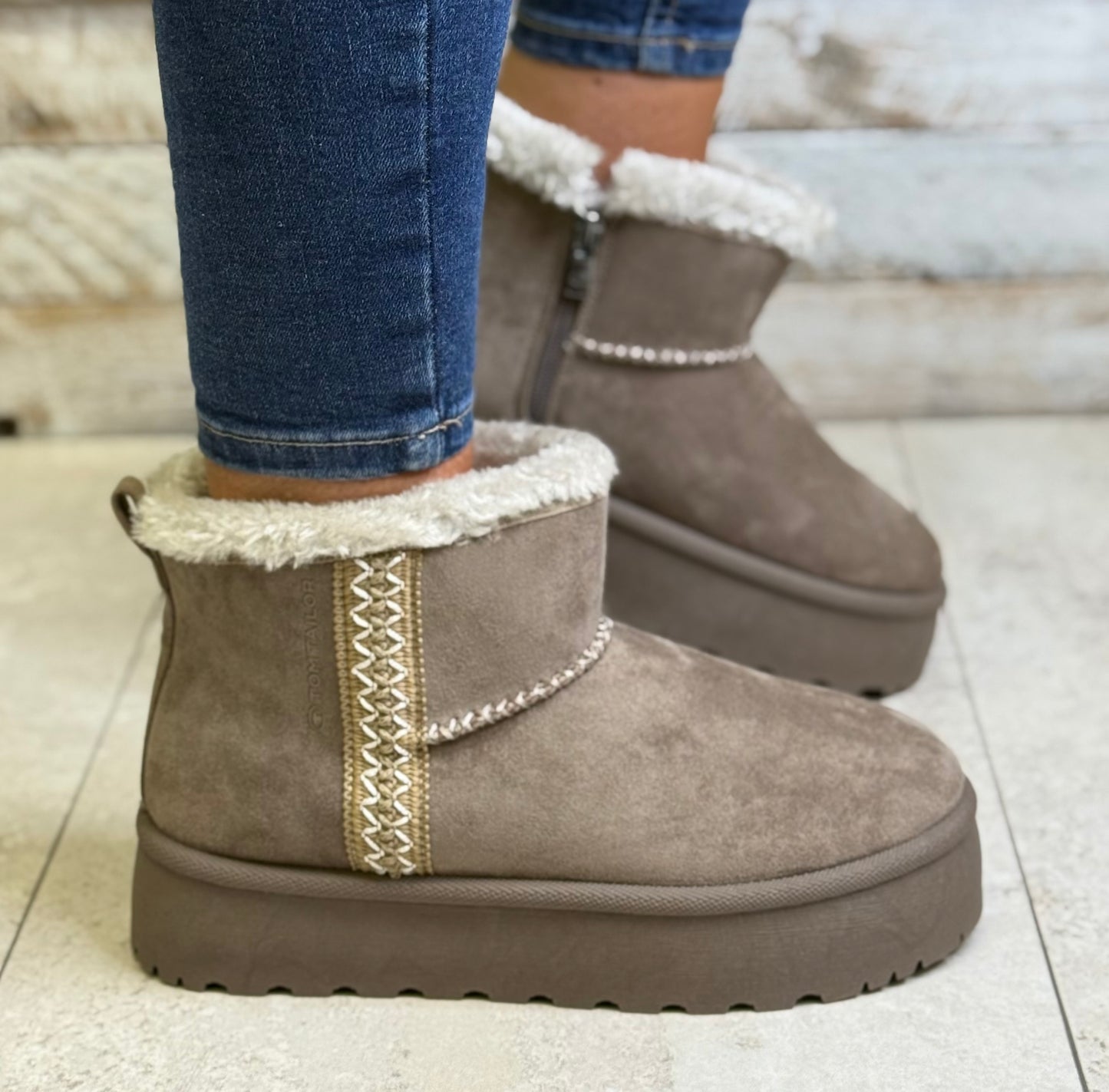 Tom Tailor - Taupe Detailed Platform Boot