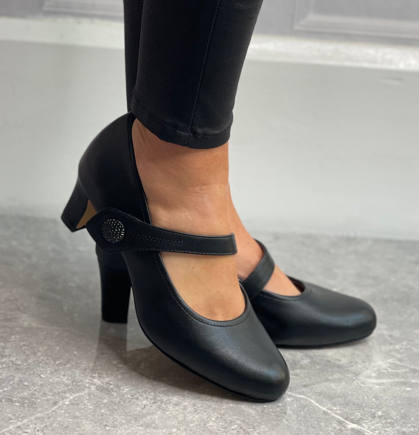 Jana - Black Strap Shoe