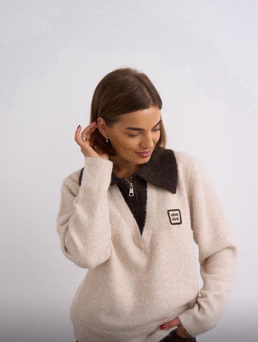 Taupe/Chocolate 1/4 Zip Knit