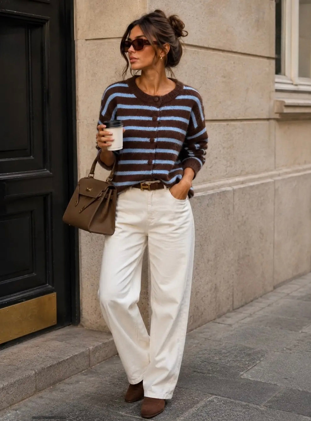Brown/Blue Stripe Knit Cardi