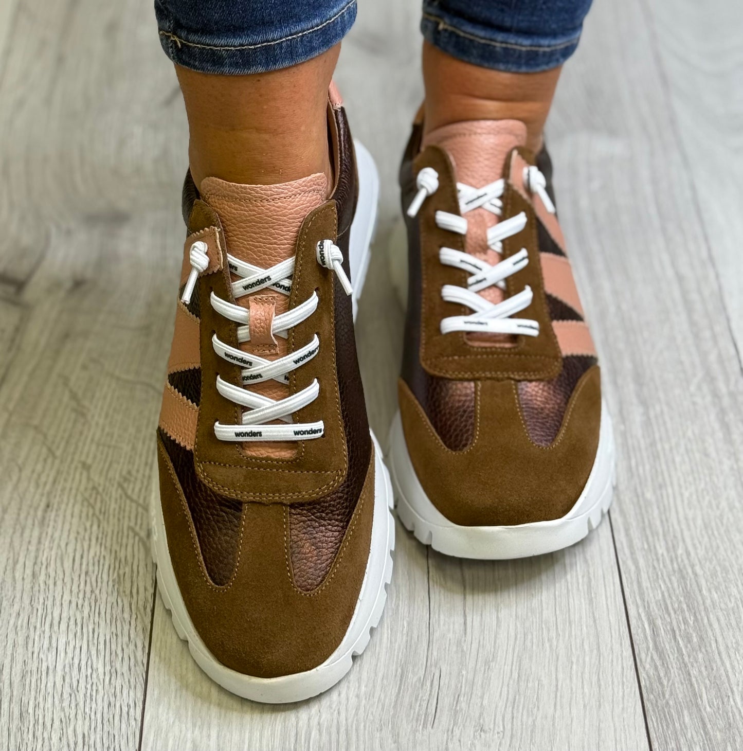 Wonders - A-2476 Bronze/Tan/Pink Combo Leather Trainer