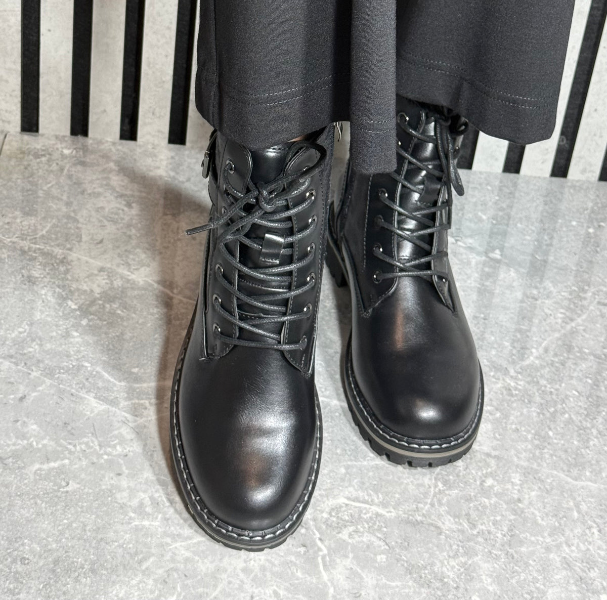 Lunar - 'Becky' Black/Animal Print Detail Boot