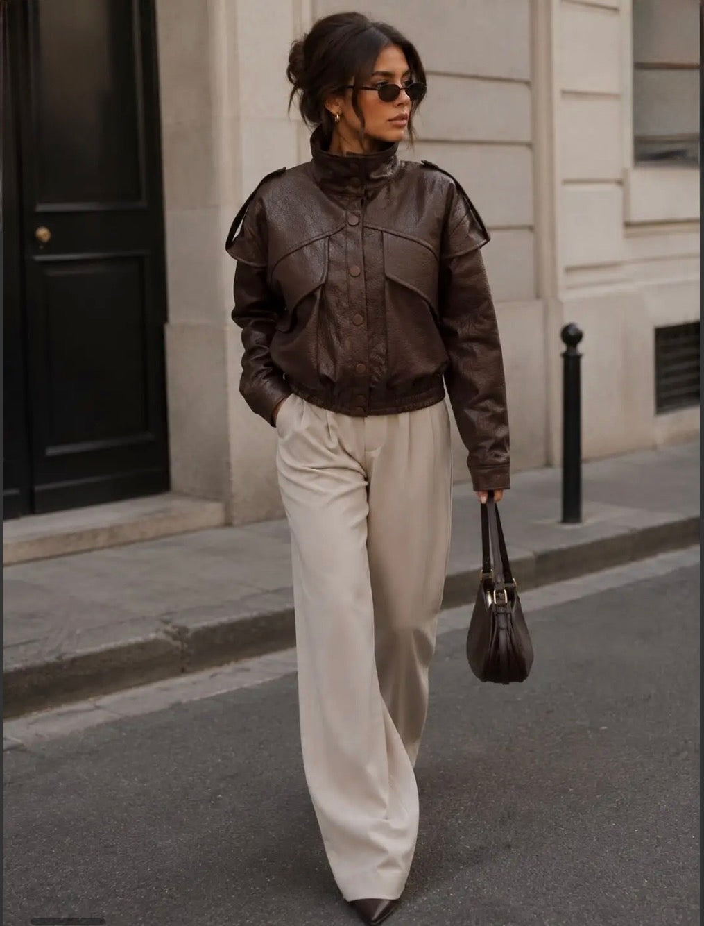 Brown Short Faux Leather Jacket.