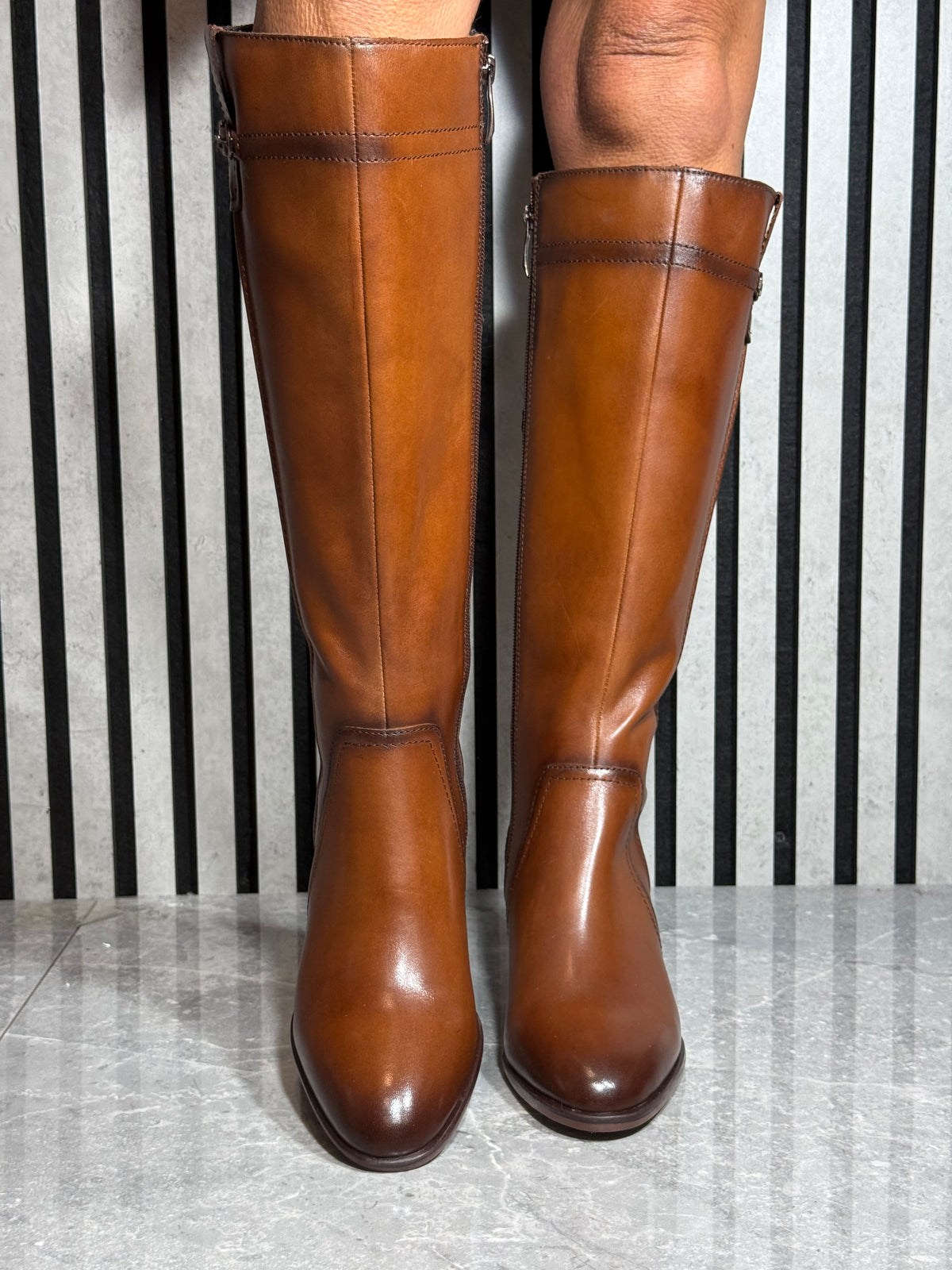 Tamaris - Cognac Block Heel Long Leather Boot