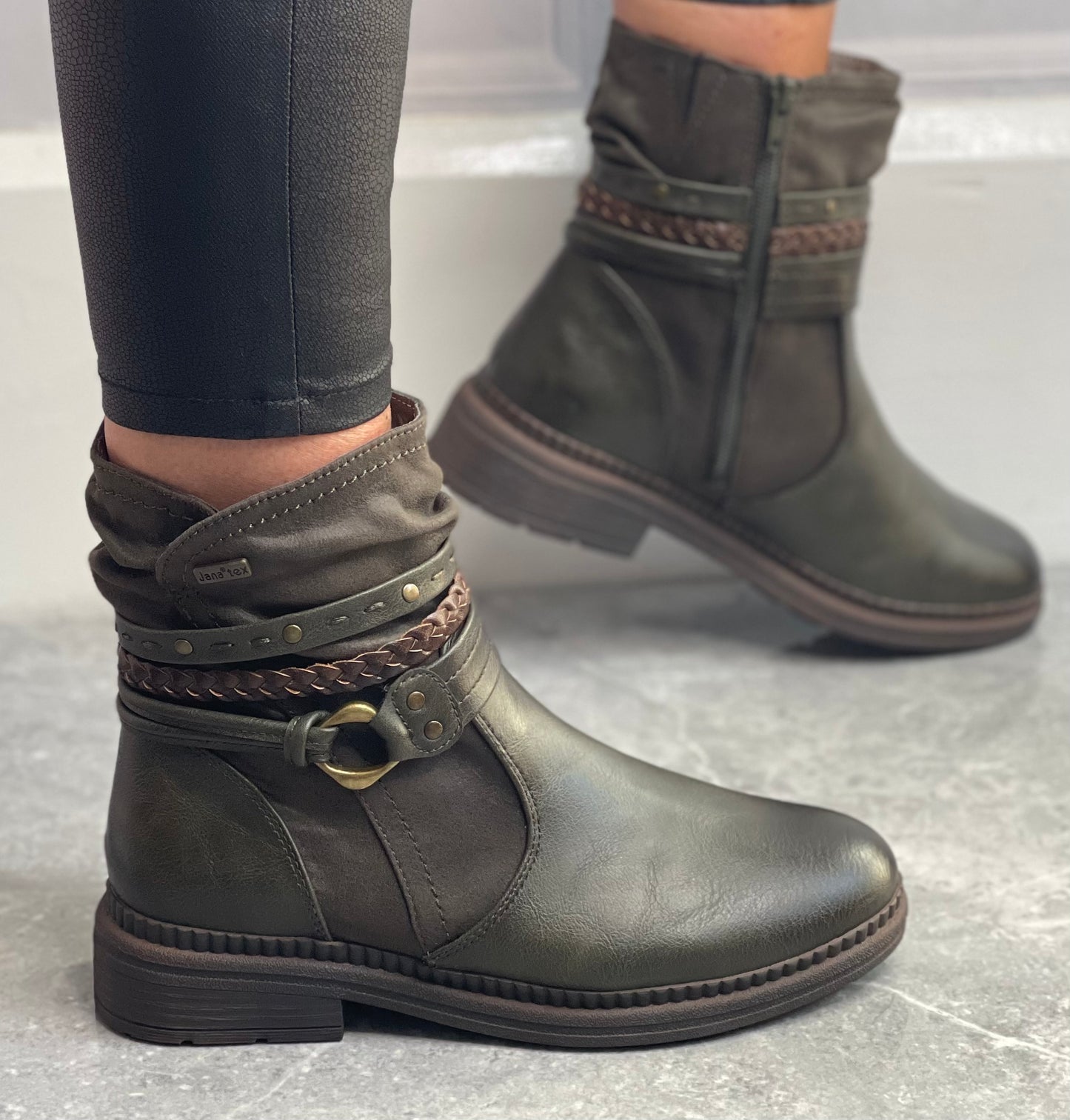 Jana - Olive Strap Detail 'Tex' Boot