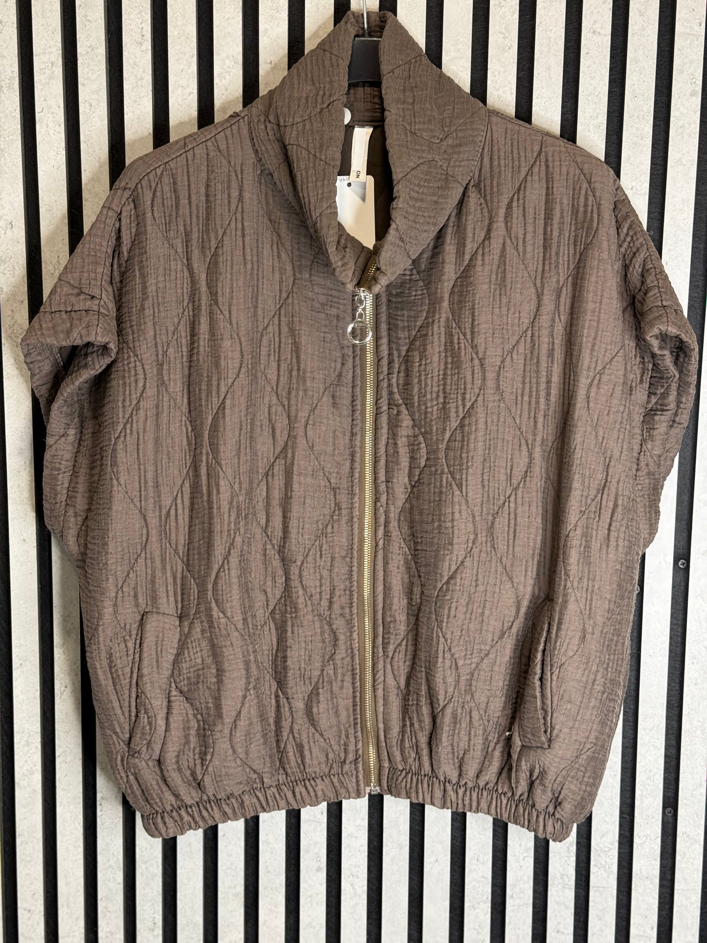 Coffee Quilted Funnel Neck Gilet.