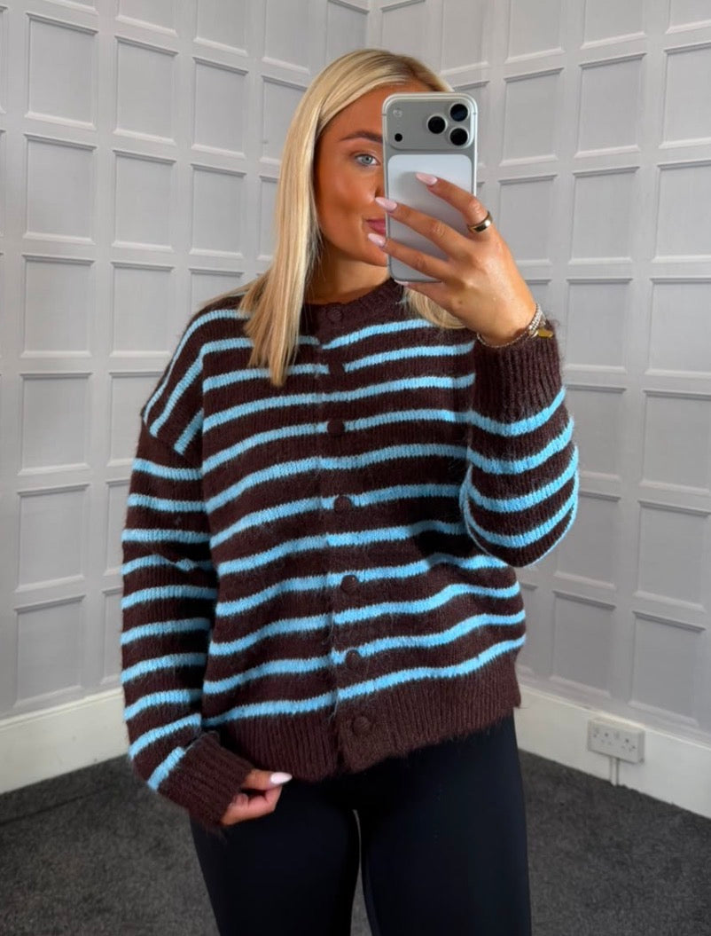 Brown/Blue Stripe Knit Cardi