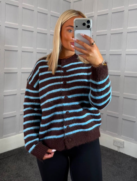 Brown/Blue Stripe Knit Cardi