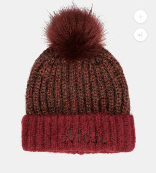 anekke - Burgundy Knitted Beanie with Pom Pom