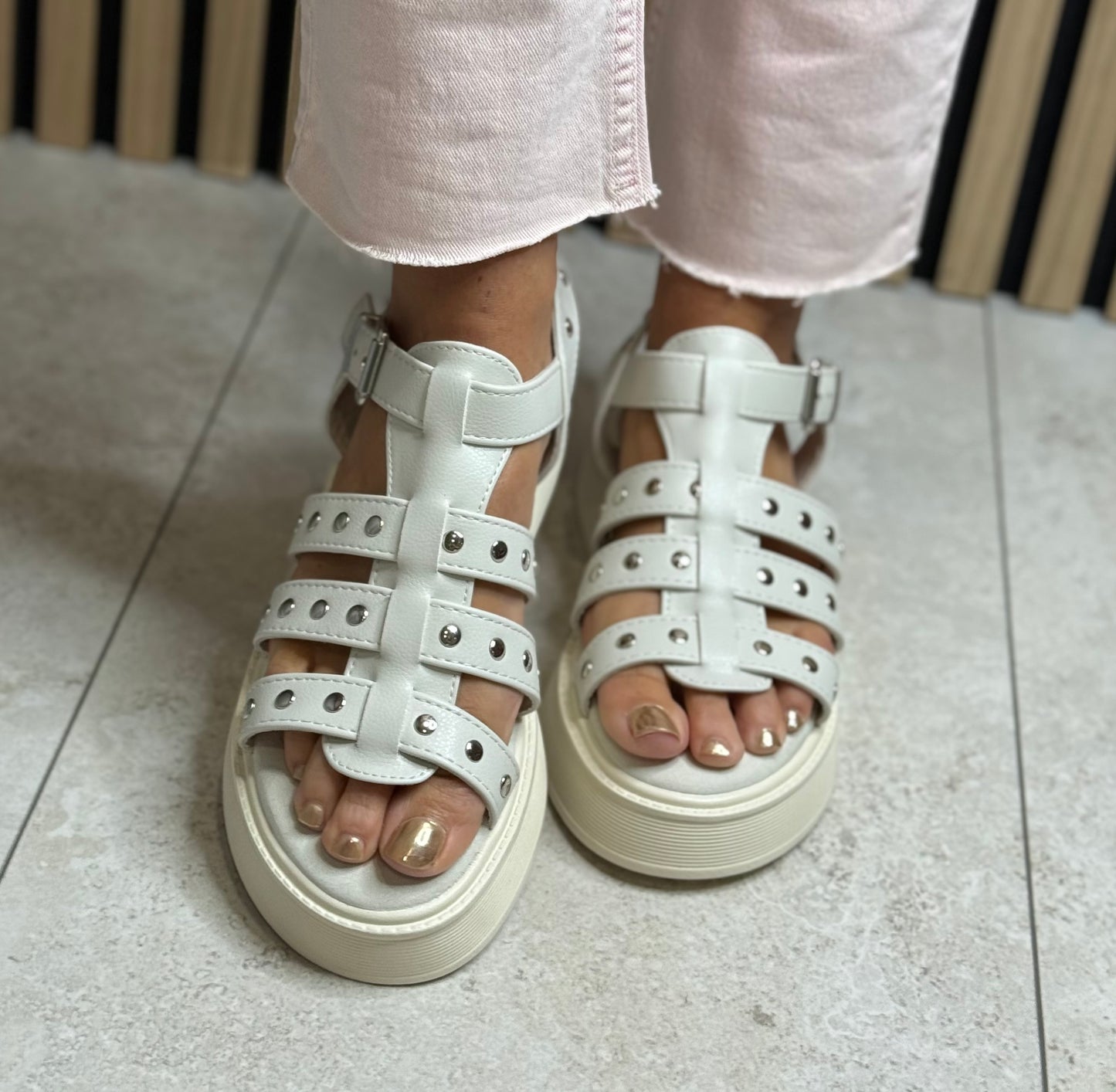 Xti - Off White Stud Detail Gladiator Sandal (145238)