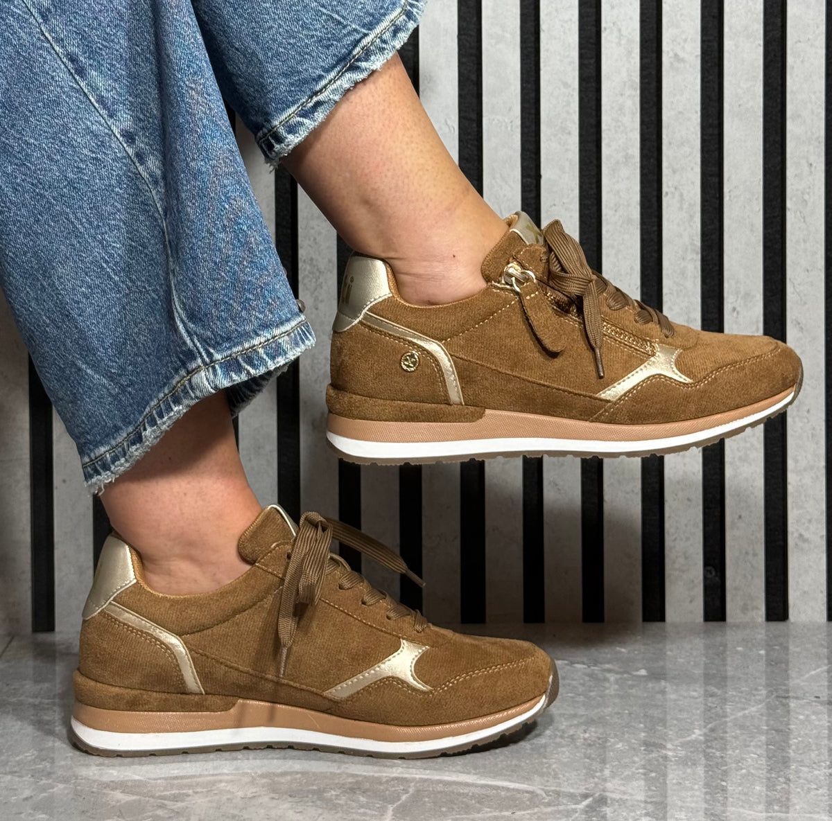 Xti - Camel Faux Suede Side Zip Trainer (146368)