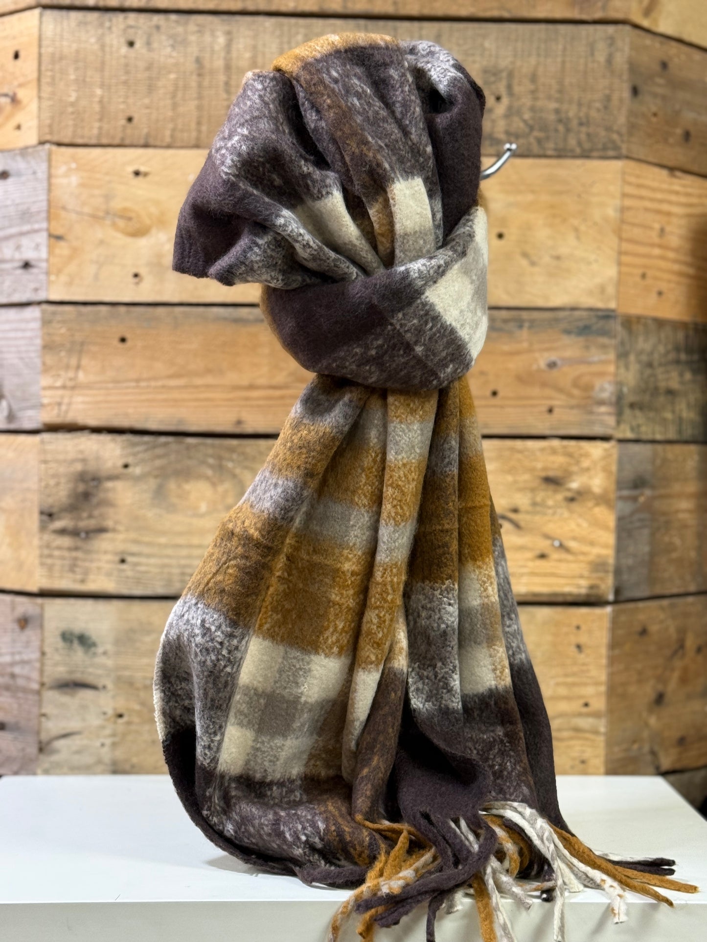 hannah k - Brown/Mustard Mix Scarf