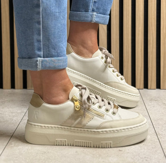 Rieker - Off White Platform Leather Trainer