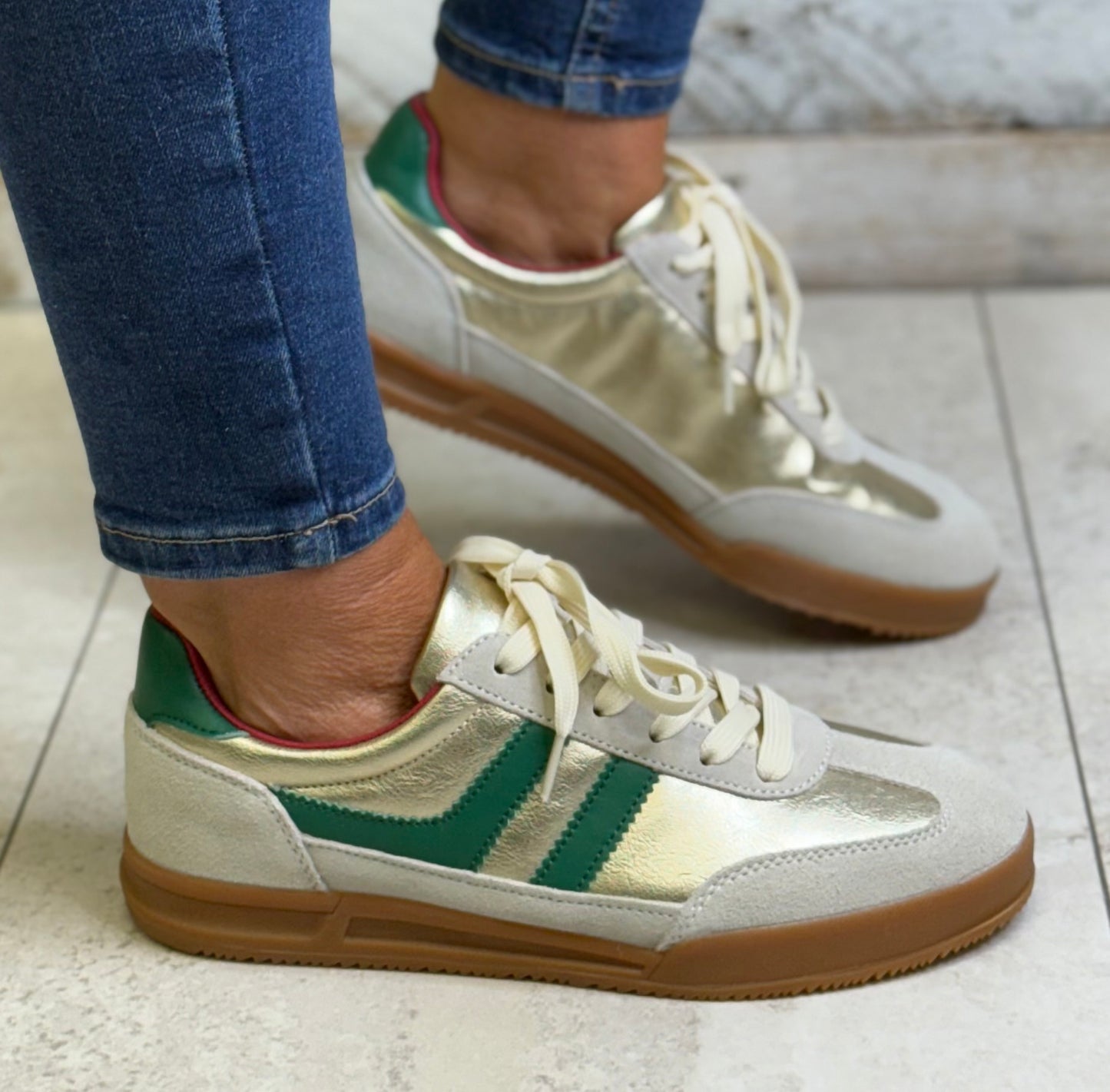 Redz - Gold/Green Leather Combo Trainer