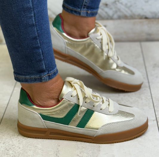 Redz - Gold/Green Leather Combo Trainer