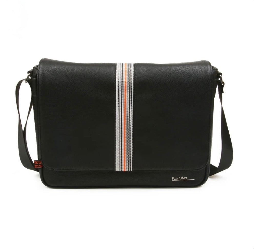 Paul Oliver - Mens Black/Orange Messenger Bag