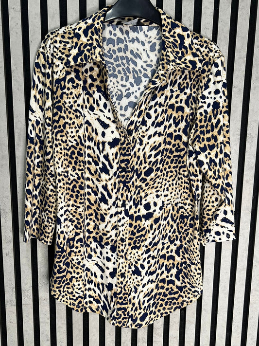 Beige Animal Print 3/4 Sleeve Blouse