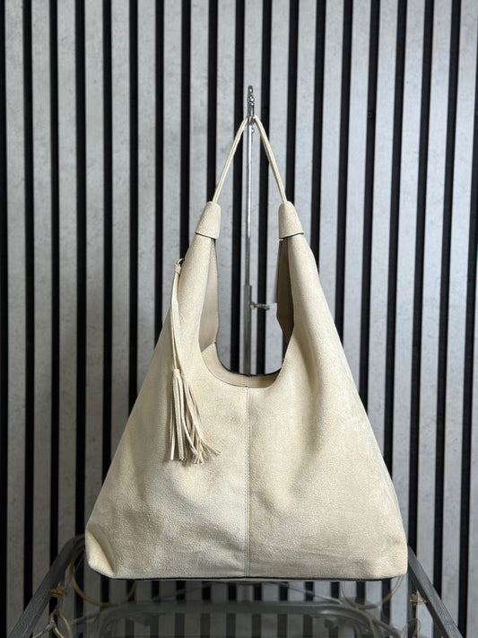 hannah k - 'Amy' Cream 2 PC Faux Suede Shoulder Bag