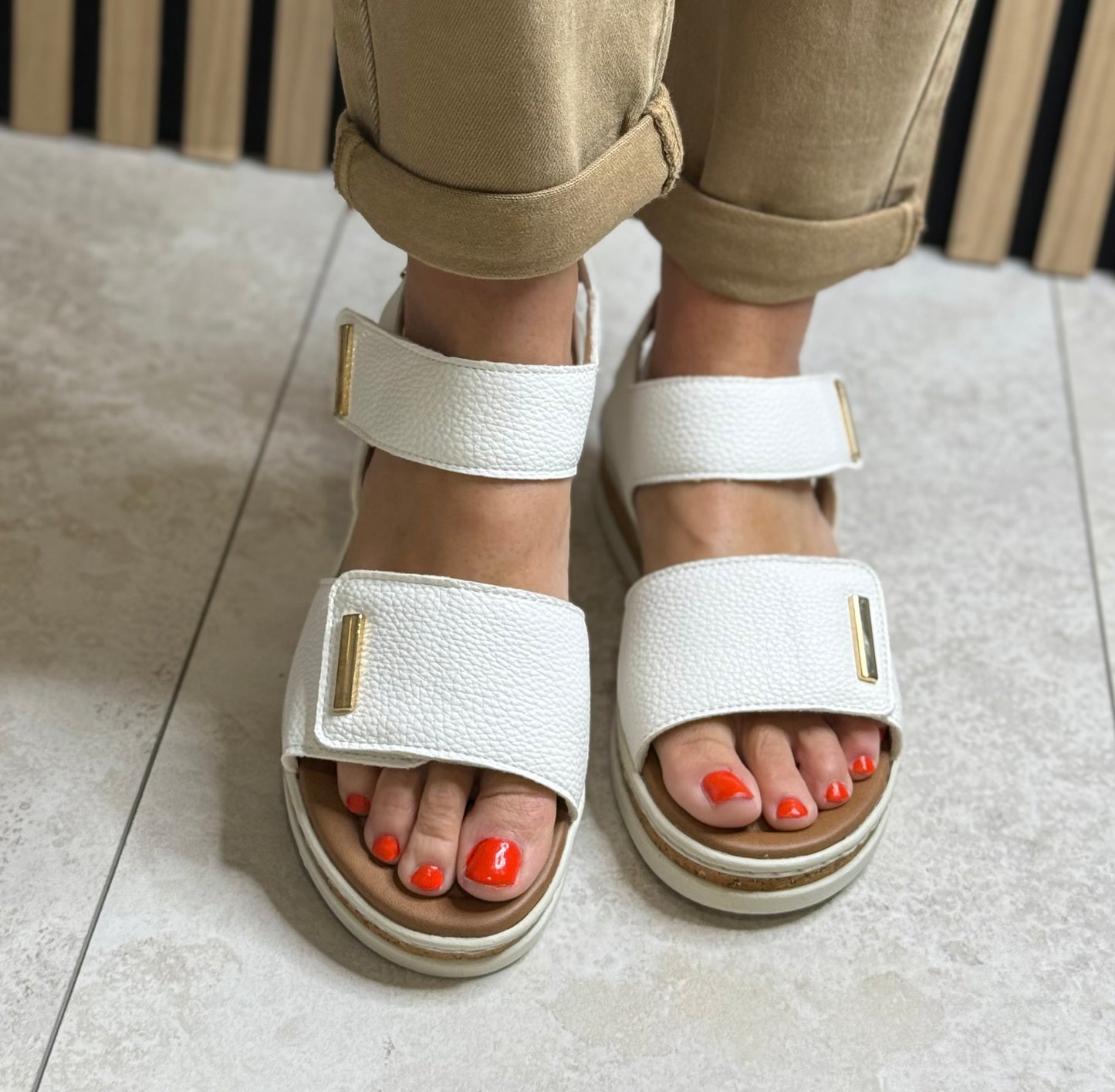 Rieker - White Velcro Strap Sandal