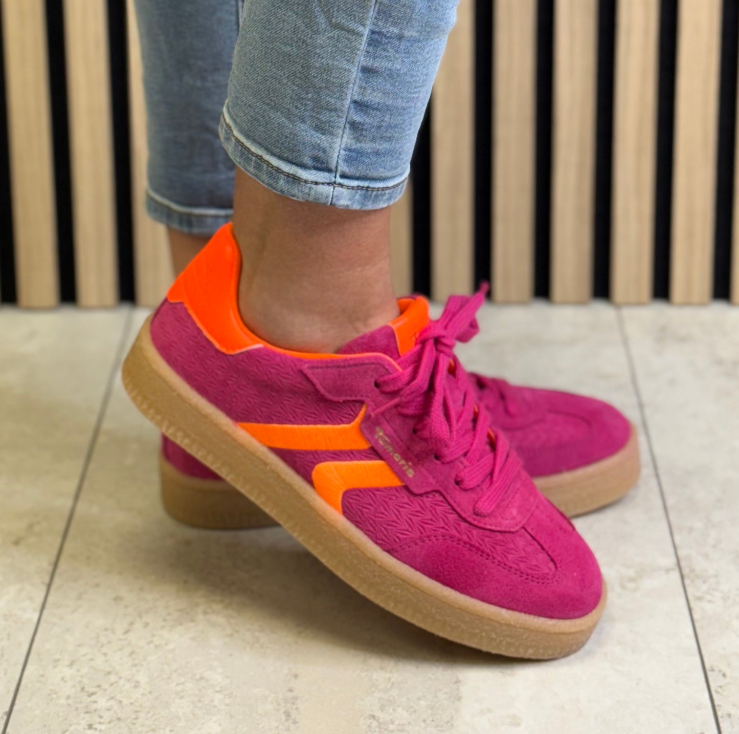 Tamaris - Pink/Orange Neon Suede Trainer