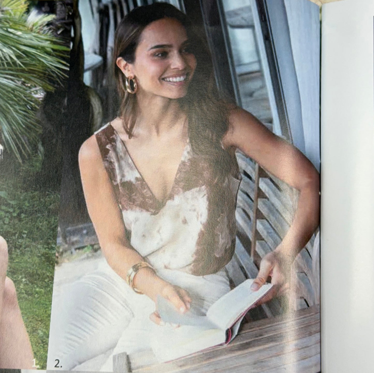Coffee/Cream V Neck Top