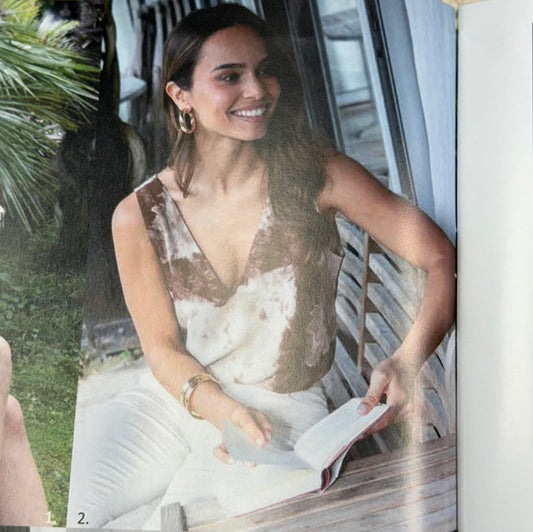 Coffee/Cream V Neck Top