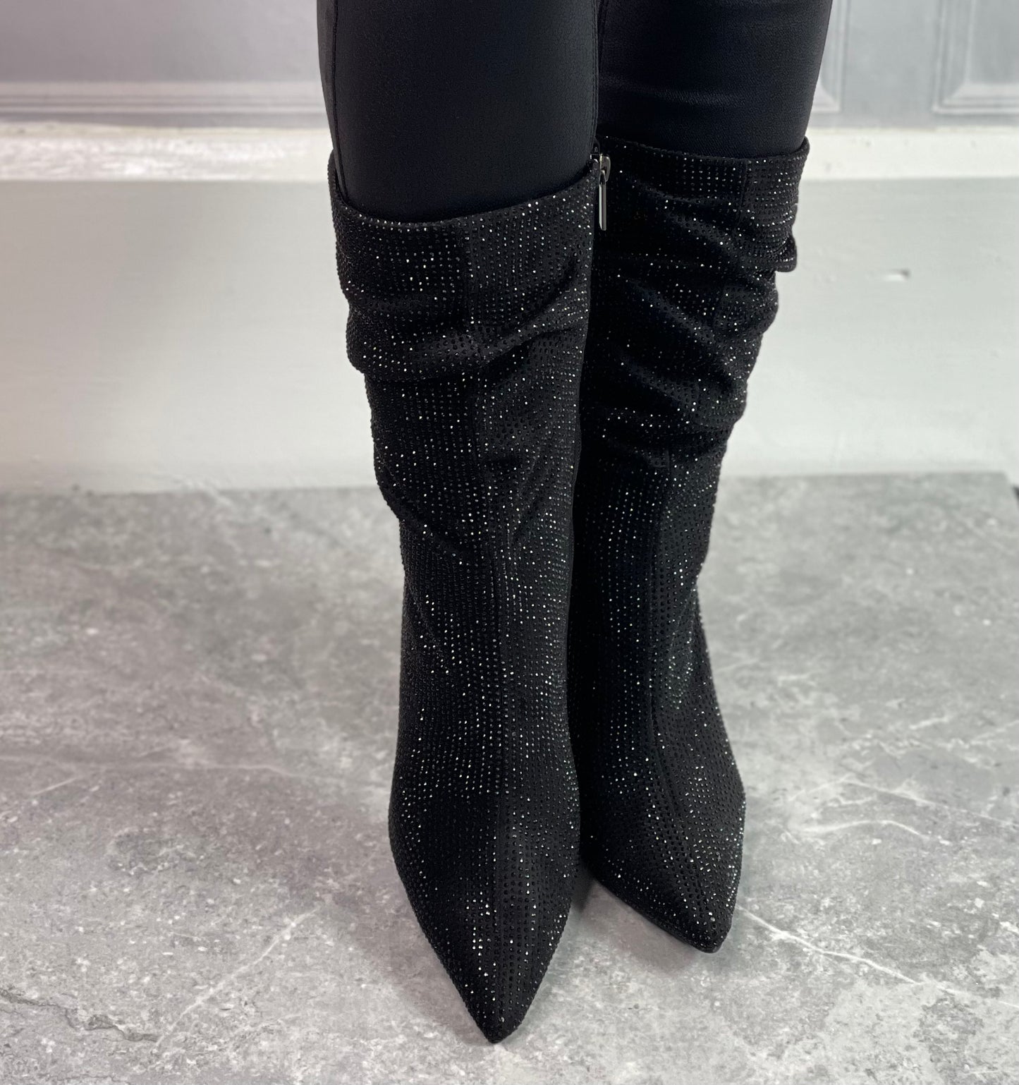 Xti - Black Embellished Ruched Boot